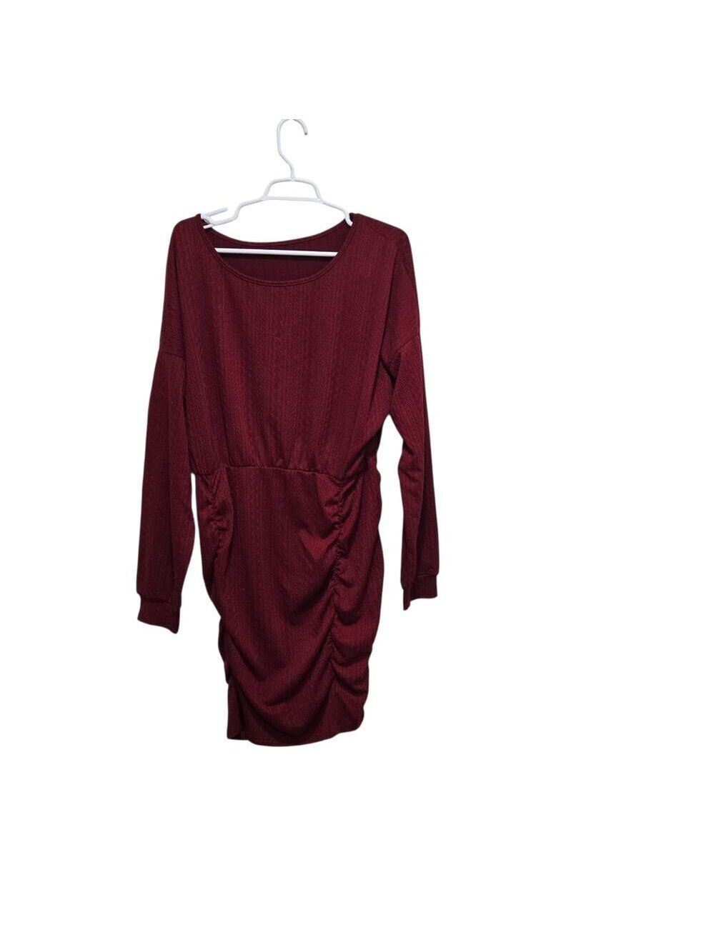 Cupshe Burgundy Ruched Sweater Dress XL Long Sleeve Bodycon